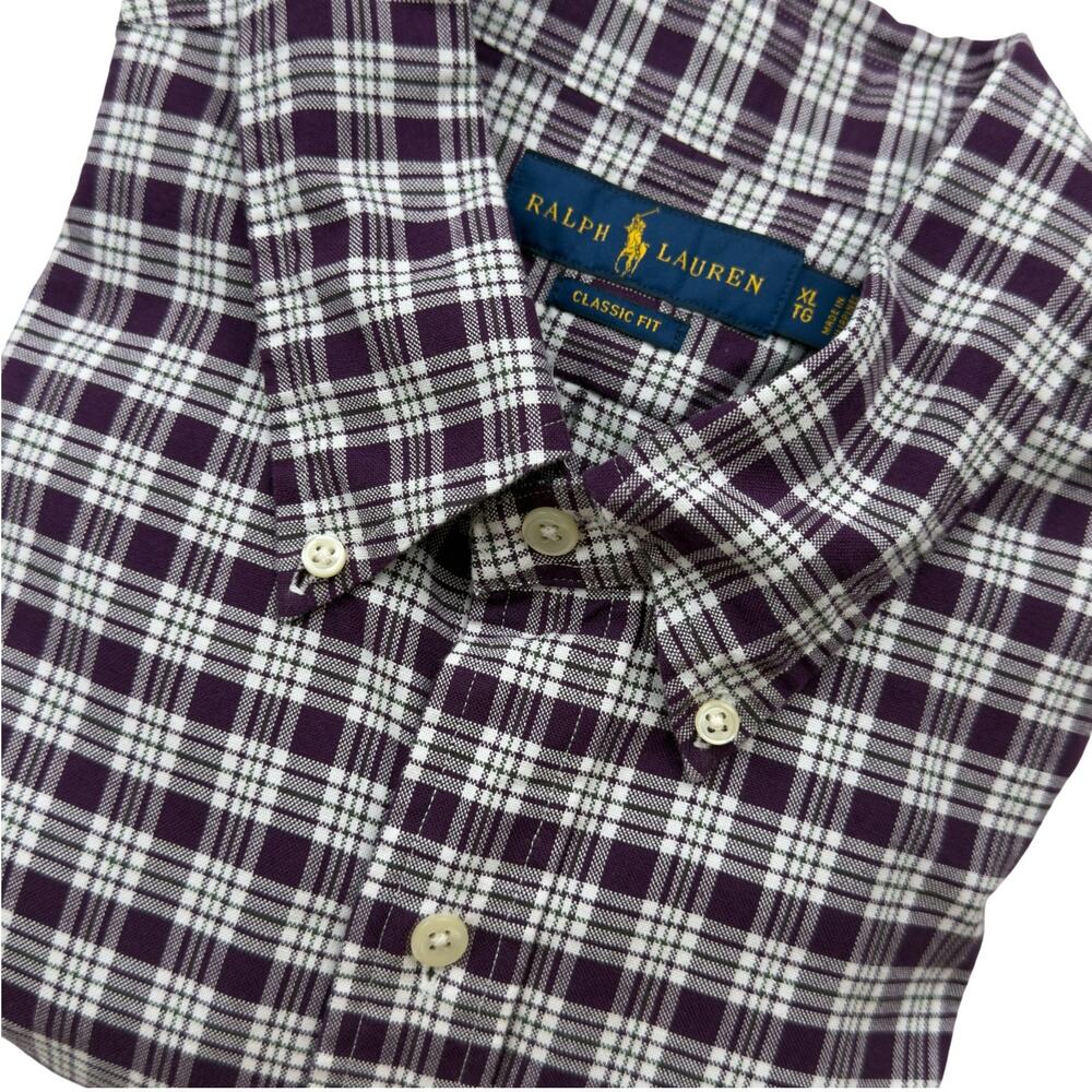 Ralph Lauren Men's XL Classic Fit Purple Plum Plaid Cotton Button Down Shirt